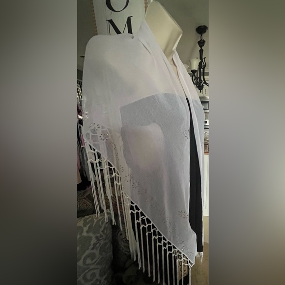 Ingear White Embroidered Fringe shawl - Picture 4 of 8